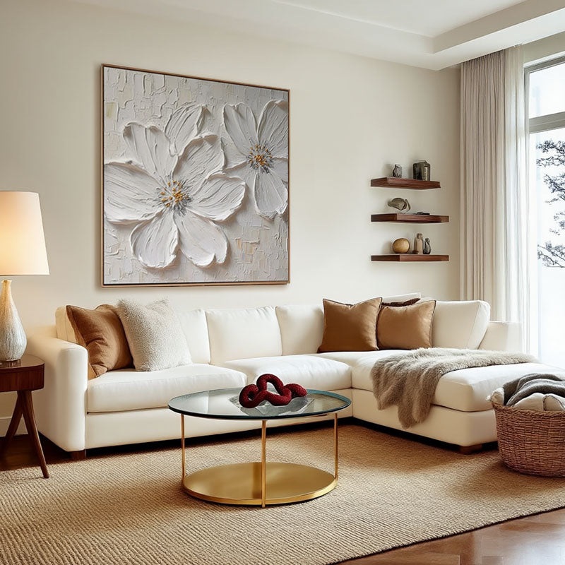 3D Textured White Blossom Wall Art