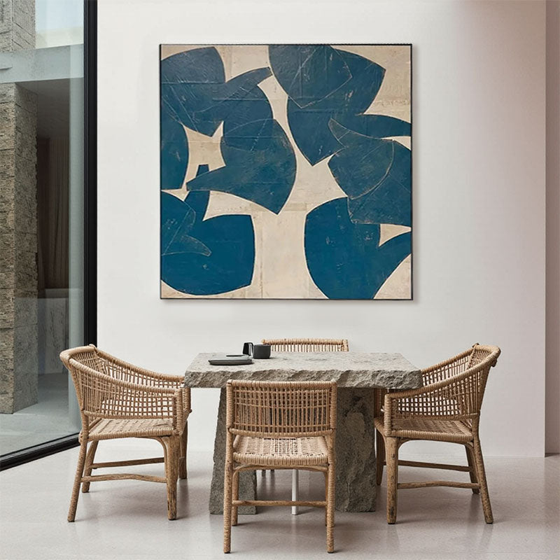 Hand-Painted Navy Leaf Block Wall Art