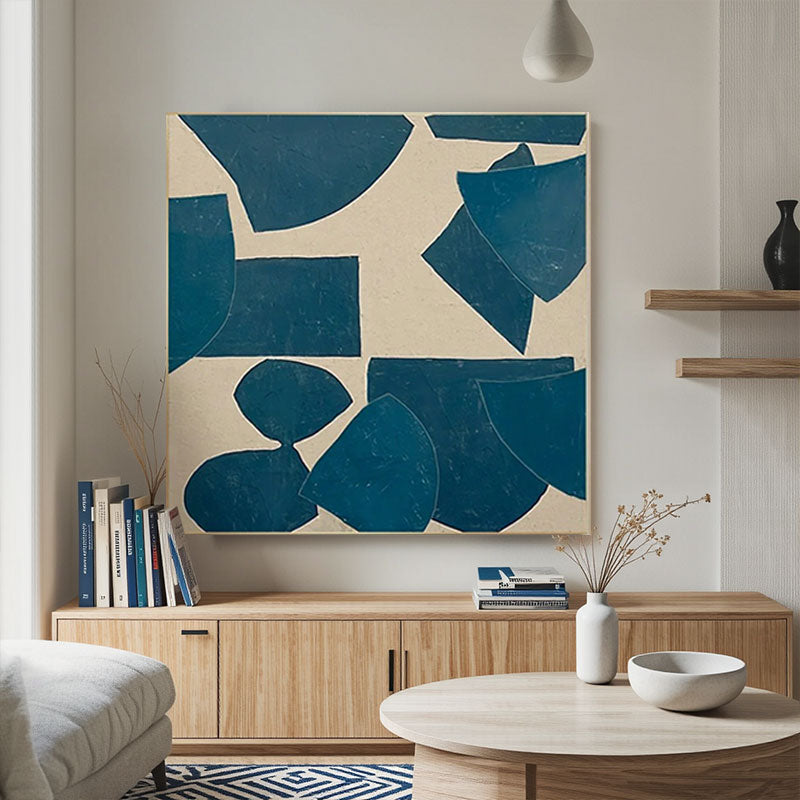 Hand-Painted Navy Geometric Shapes Wall Art