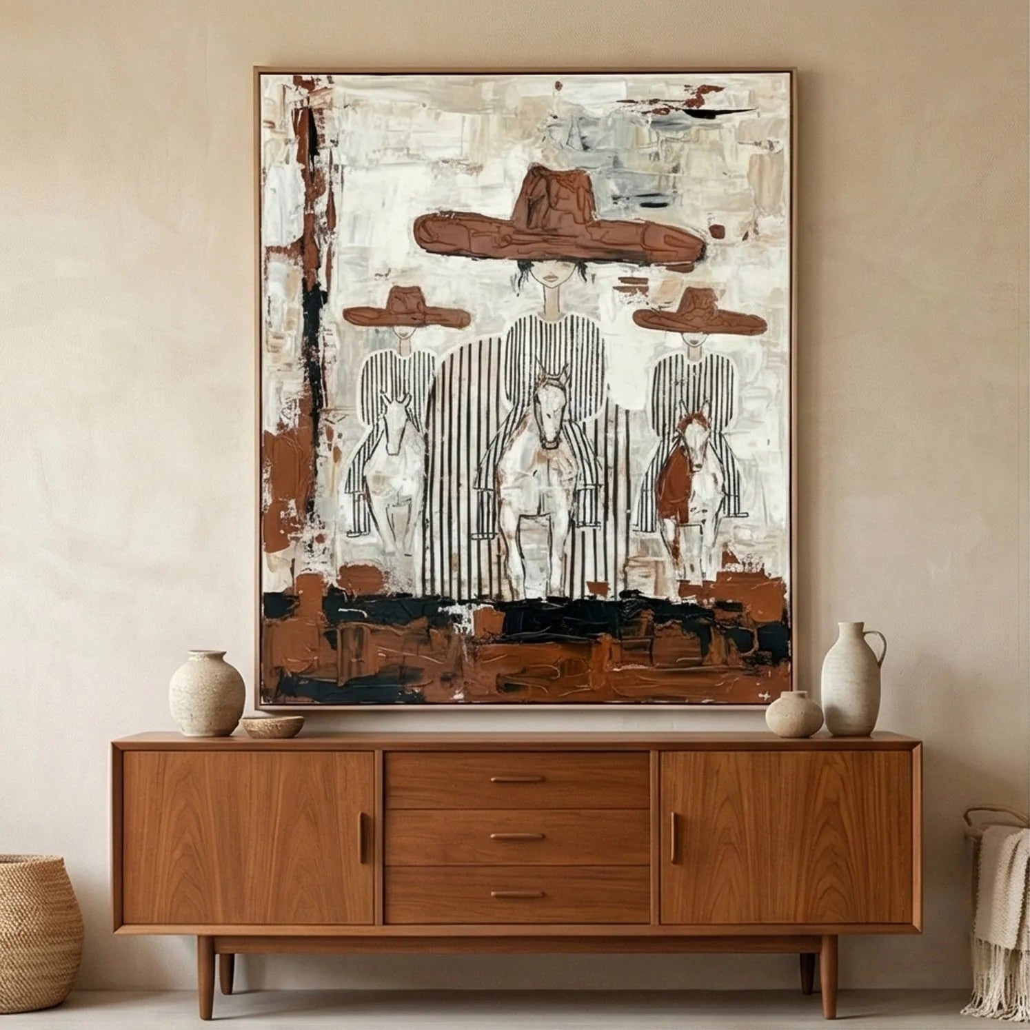 Textured Cowboy Trio on Horseback Wall Art