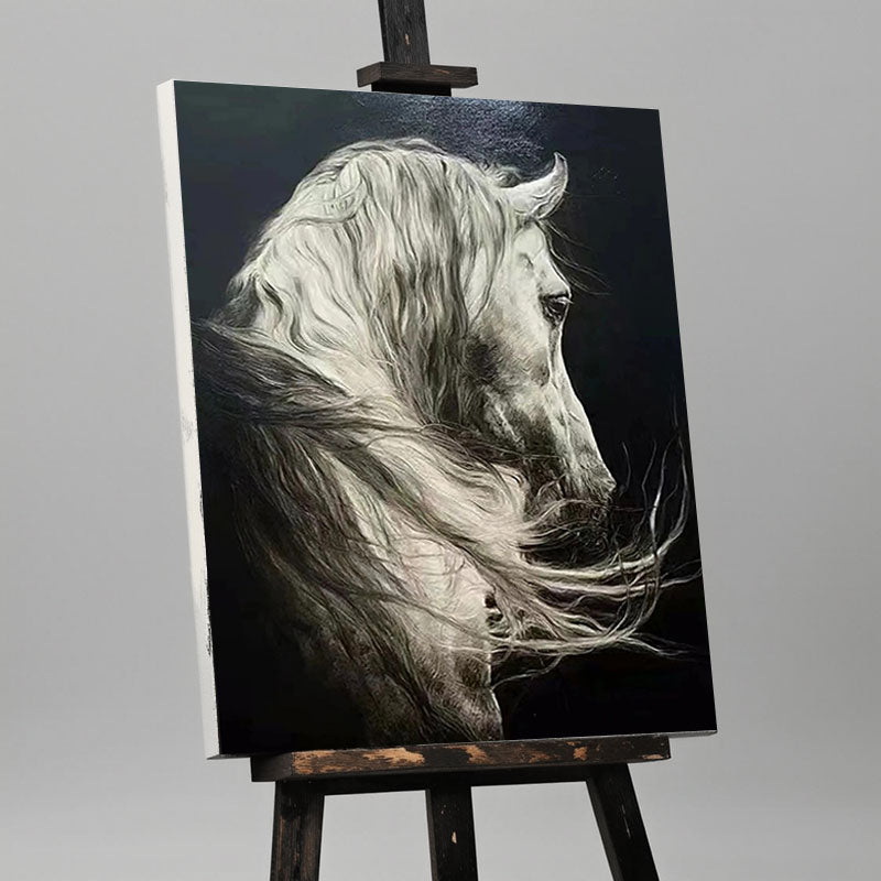Textured White Horse Portrait Wall Art