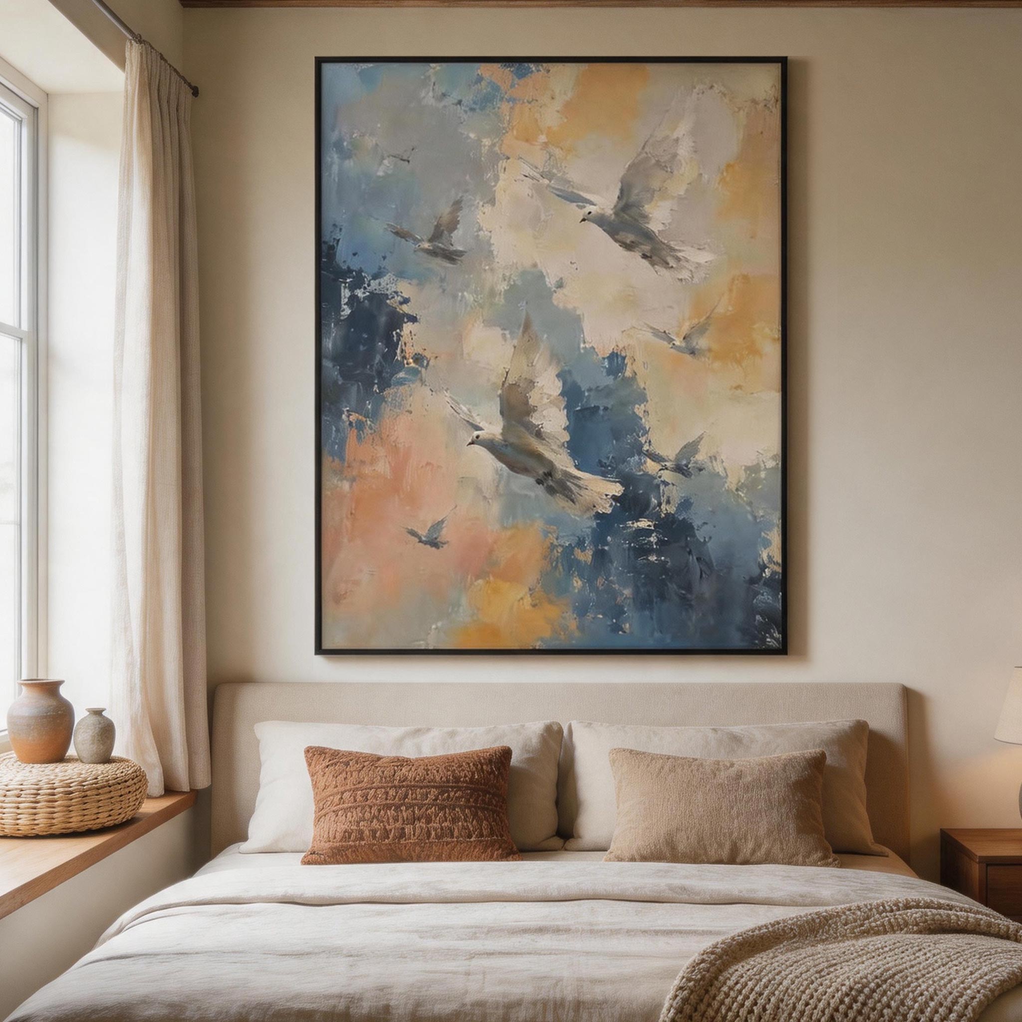 Taking Flight — Abstract Birds Canvas Wall Art in Blue & Gold
