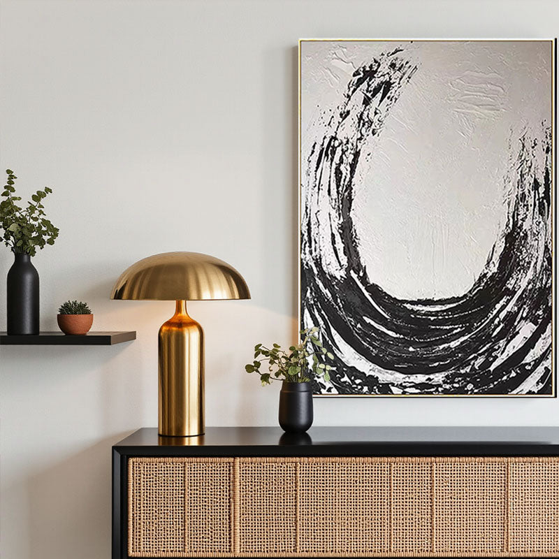 Hand-Painted Black Wave Wall Art