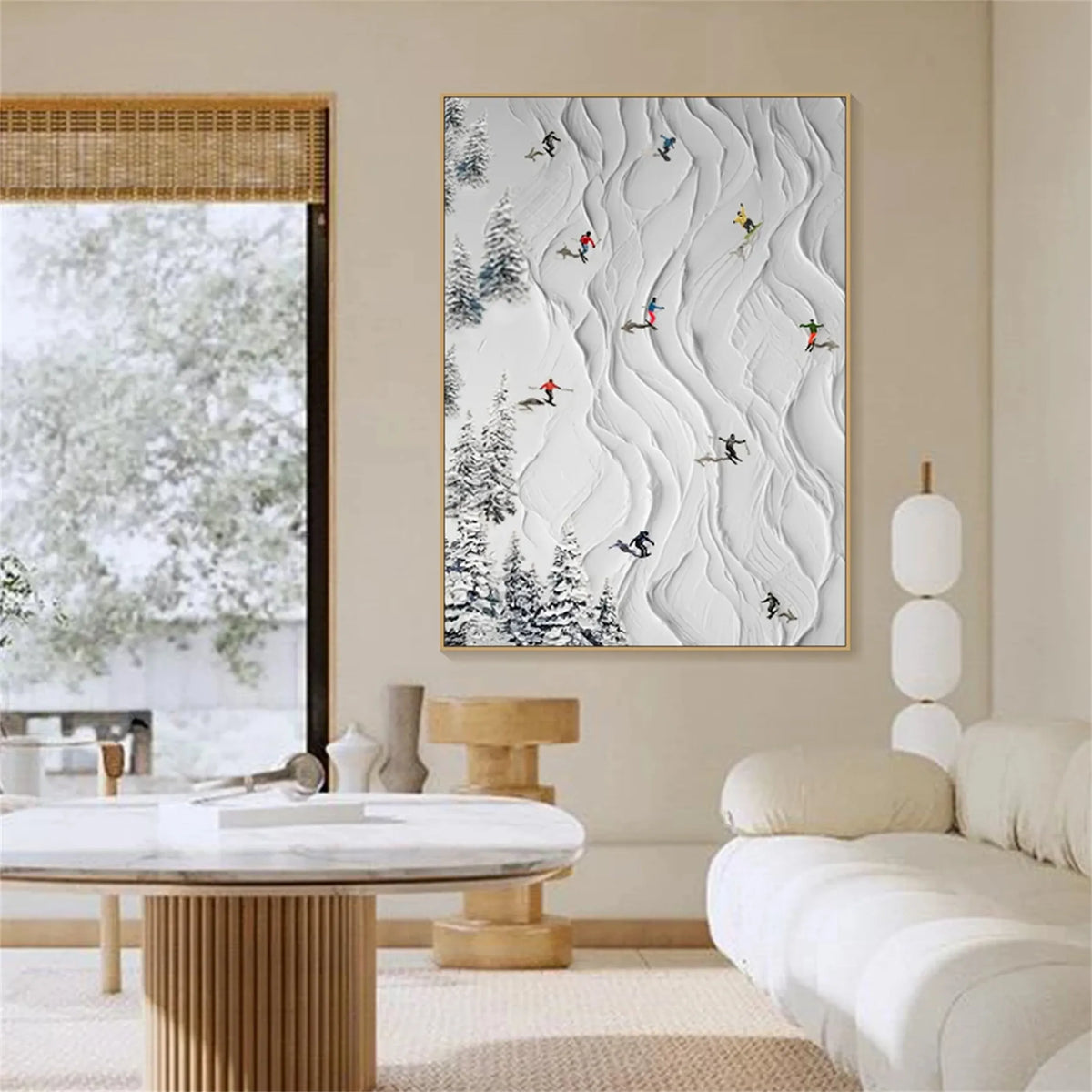 Skiing Sport Art Textured Painting Canvas