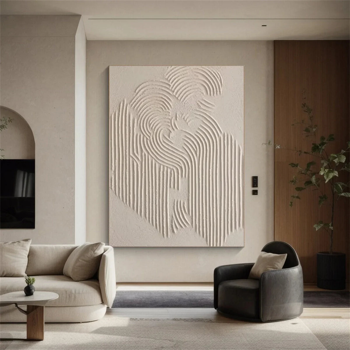 Beige & Brown Abstract Textured Painting Canvas