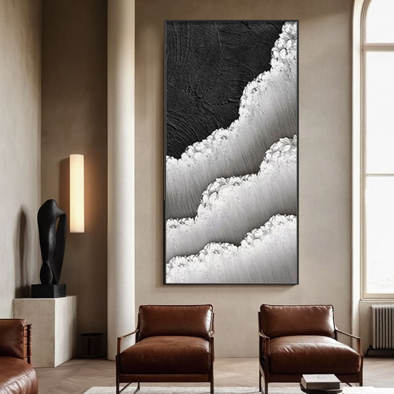 Black White Textured Minimalist Wall Art