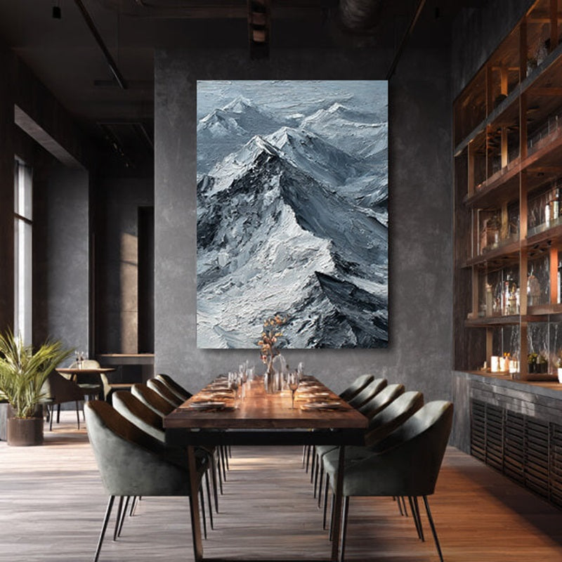 The Peak of Silence - Large Modern Impasto Snow Mountain Oil Painting