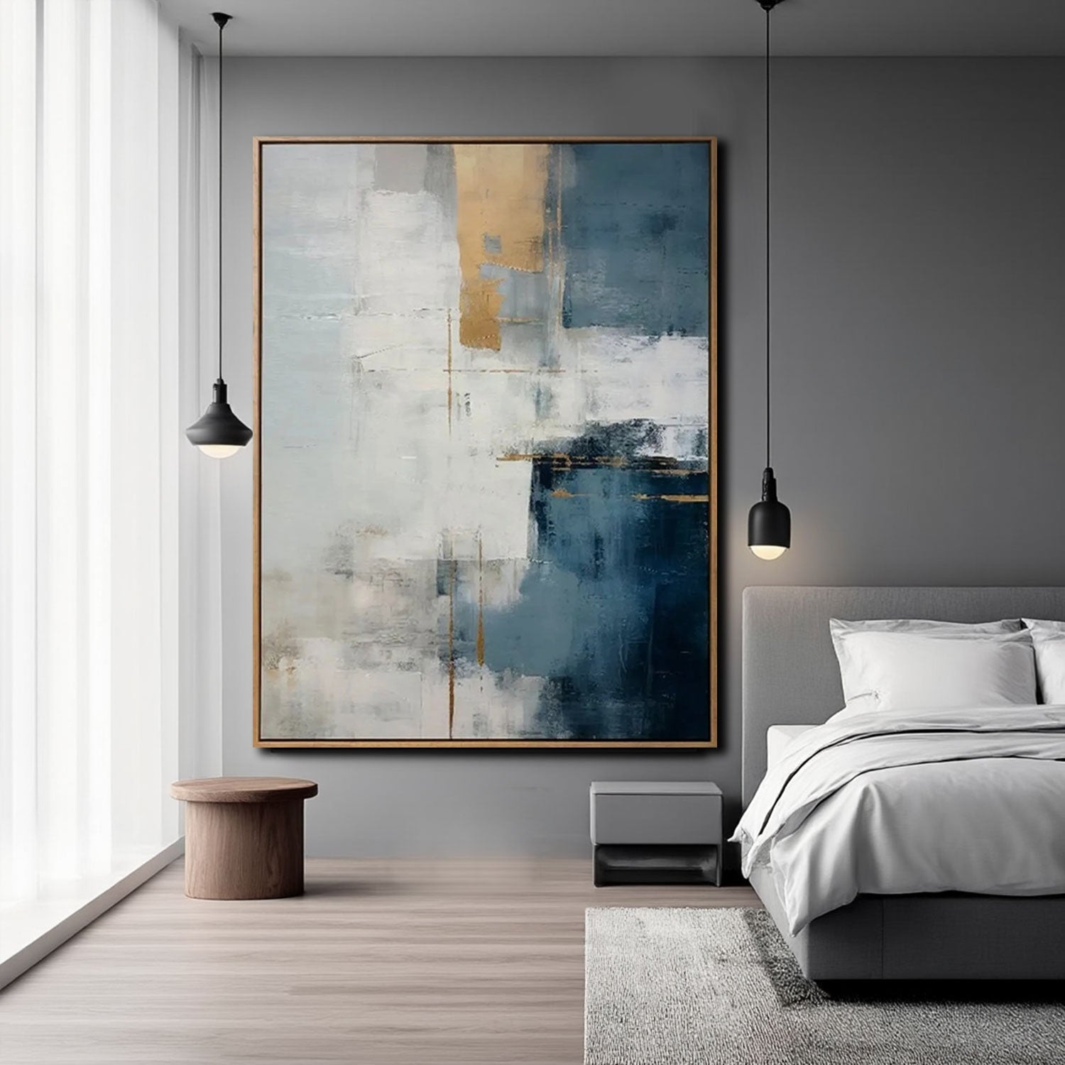 Textured Blue & Gold Block Wall Art