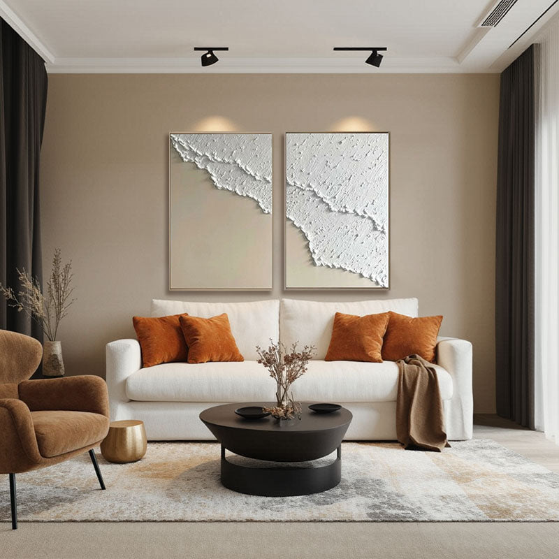 Textured White Abstract Canvas Set of 2