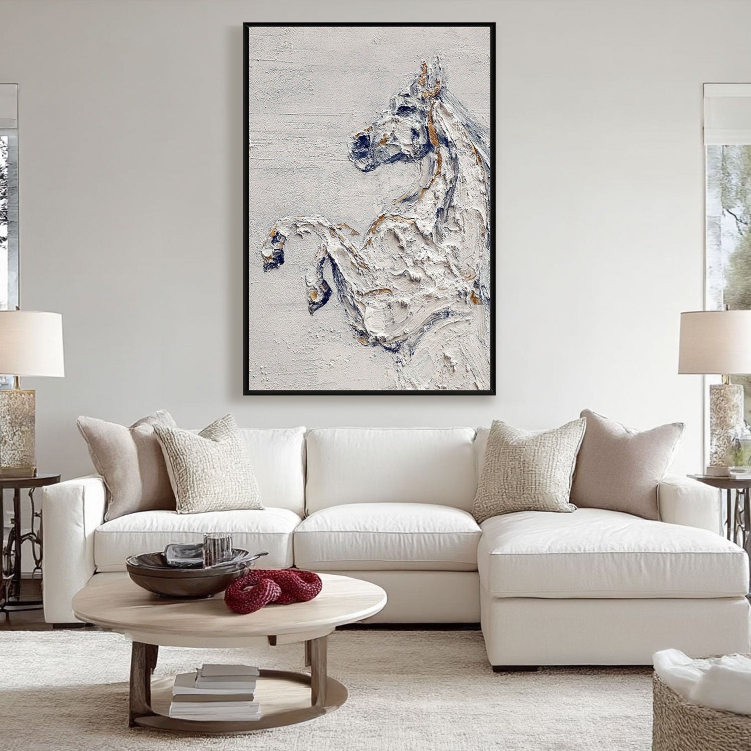 Textured White Horse Wall Art