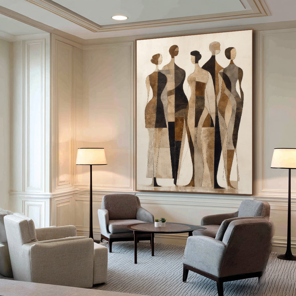 Walking Silhouettes - Abstract Geometric Figure Group Oil Painting
