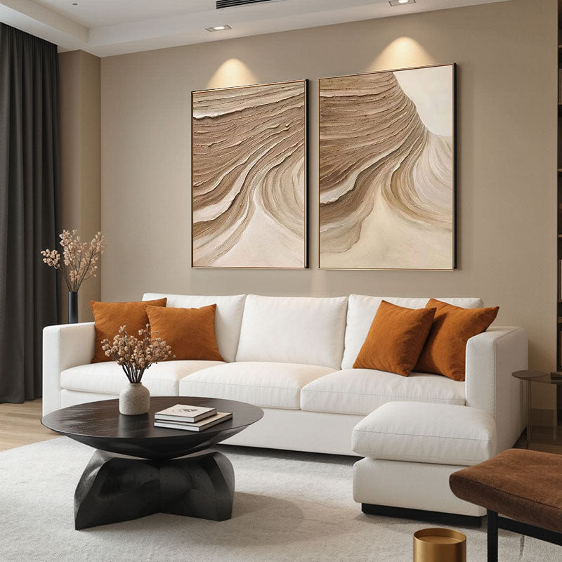 Flowing Earth Tone Abstract Canvas Set of 2