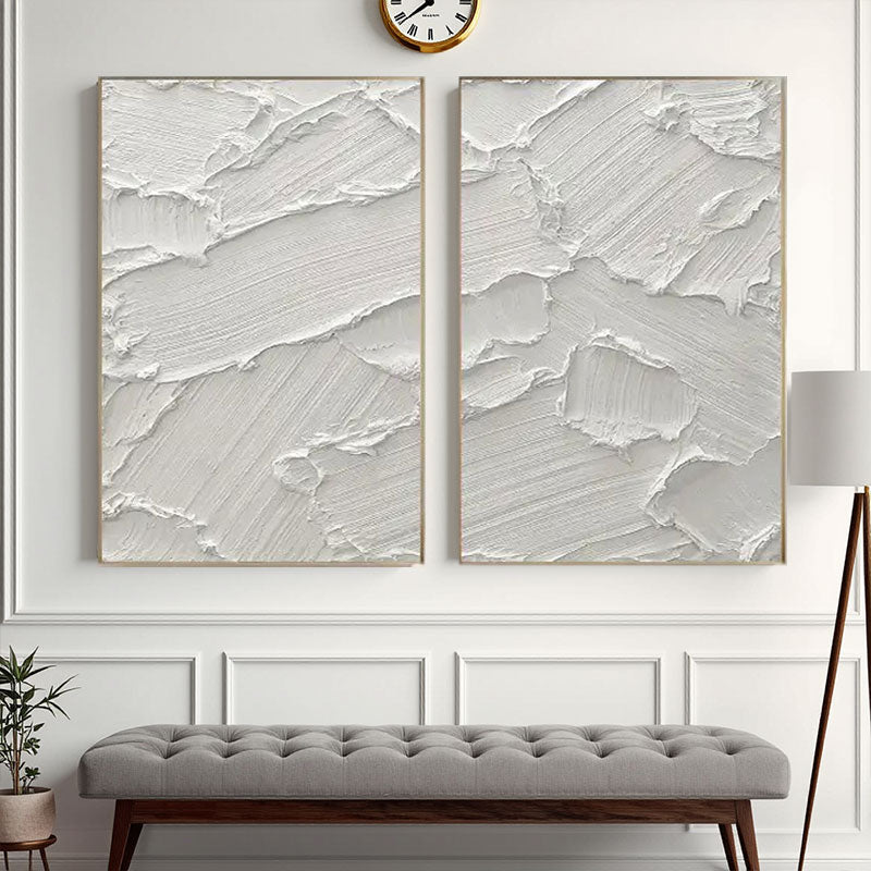 3D Textured White Plaster Wall Art Set of 2