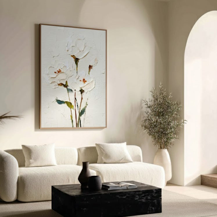 White Whispers - Cream Minimalist Canvas Wall