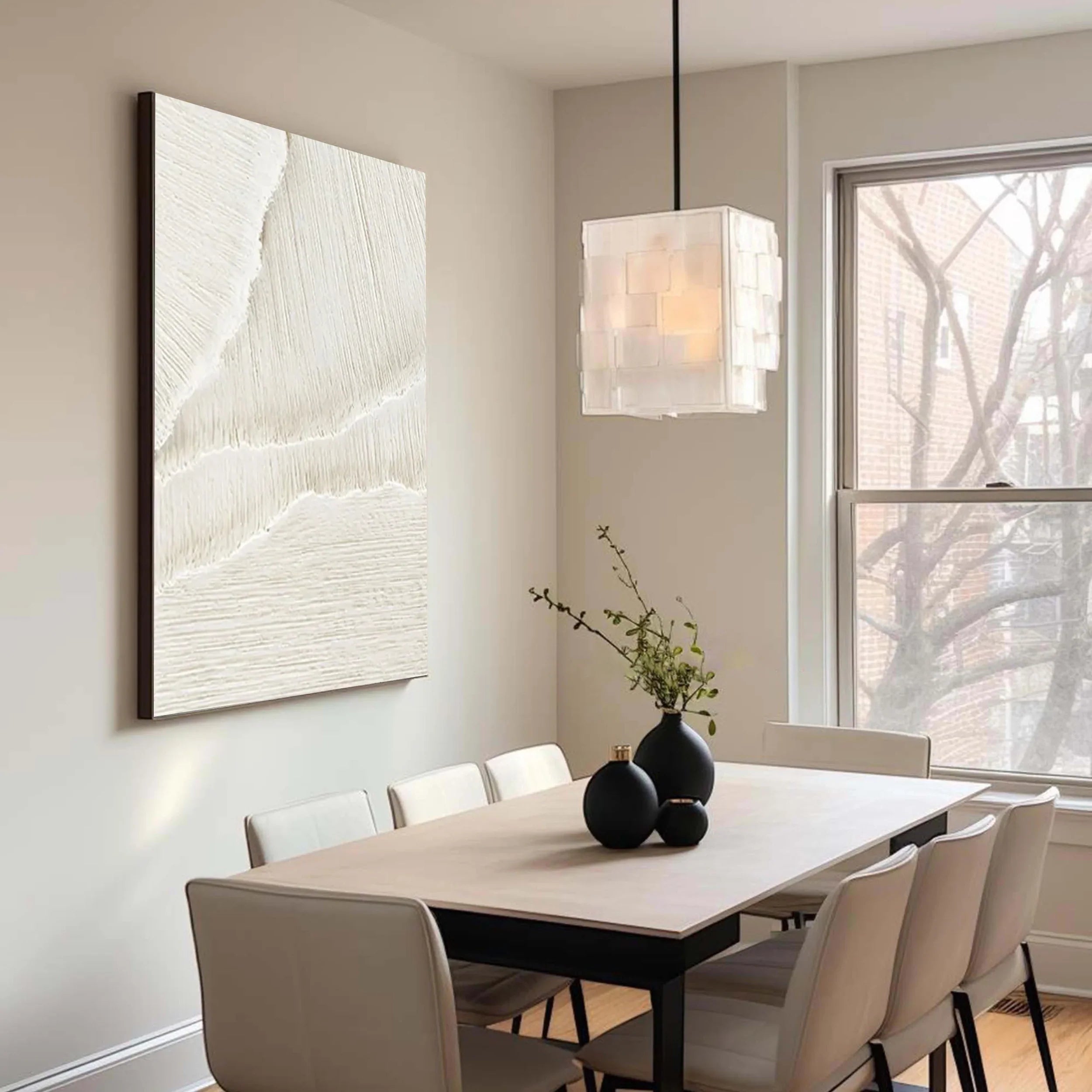 3D Textured White Layered Sand Wall Art