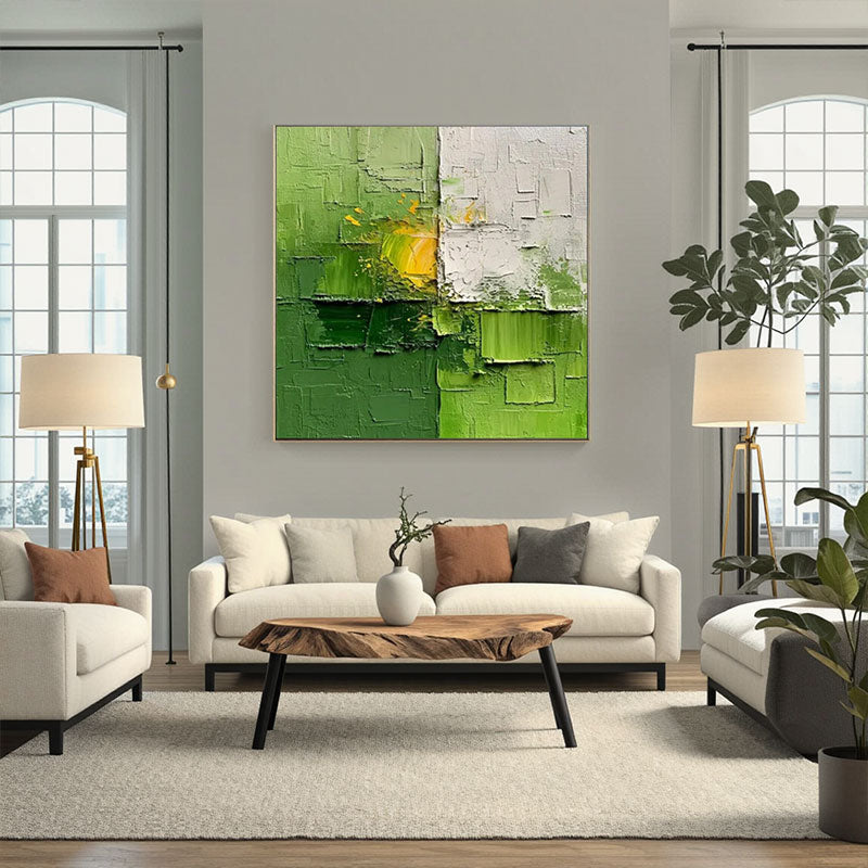 Textured Green Yellow Color Block Wall Art