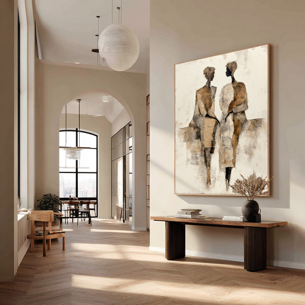 Seated Side by Side - Earthy Tone Abstract Geometric Figure Wall Art