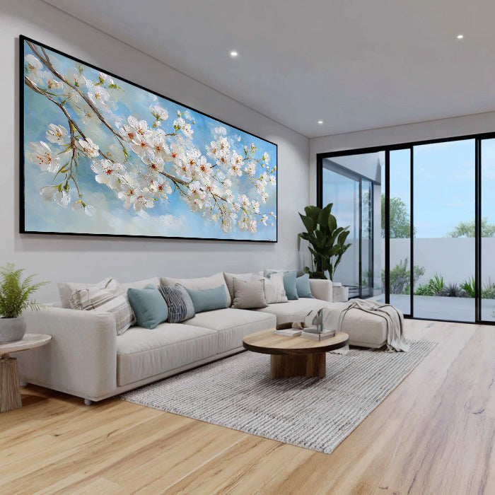 Vitality on the Branch - Large Horizontal Cherry Blossom Branch Wall Art
