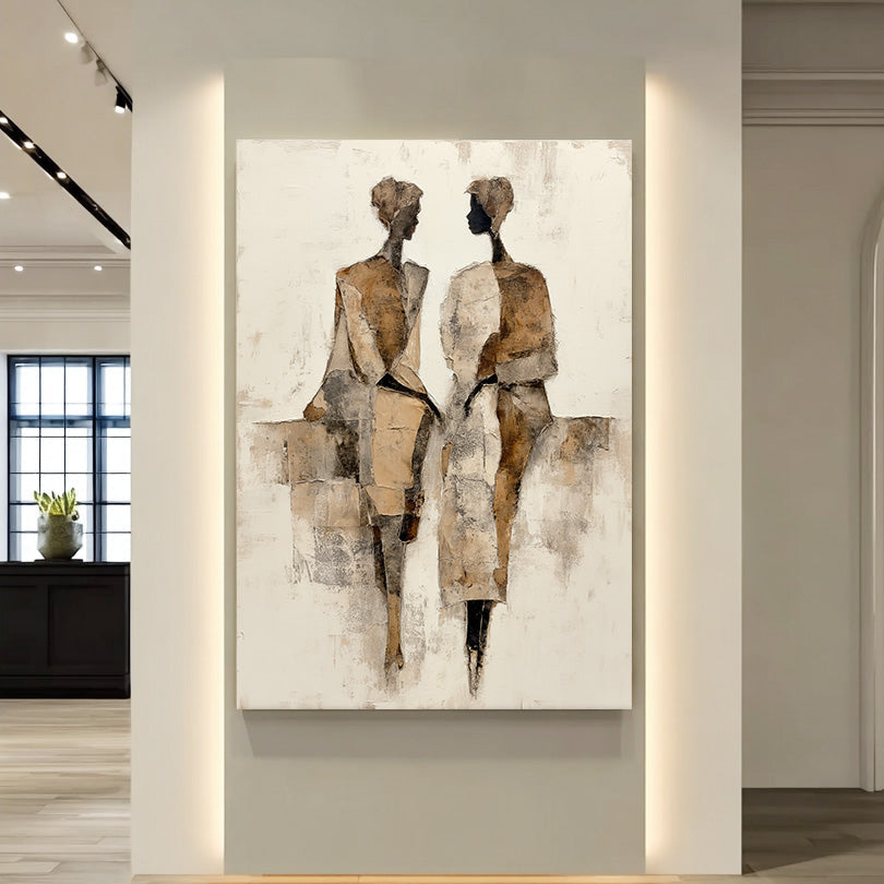 Seated Side by Side - Earthy Tone Abstract Geometric Figure Wall Art