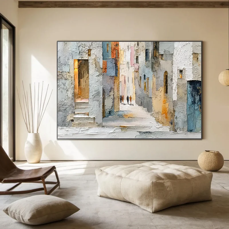 Textured City Street Wall Art – Abstract European Town Canvas