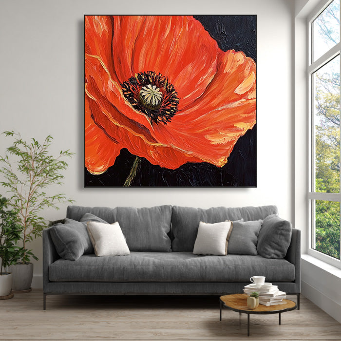 Night Spark - Large Black Red Contrast Floral Wall Art