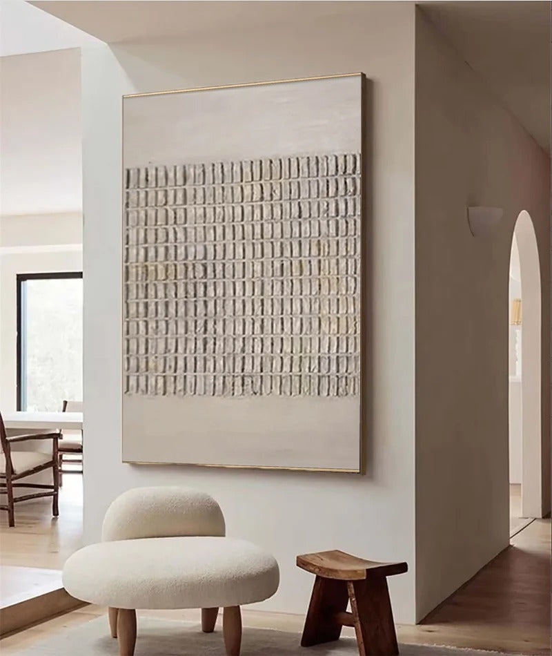 Grid Pattern Neutral Tone Textured Wall Art