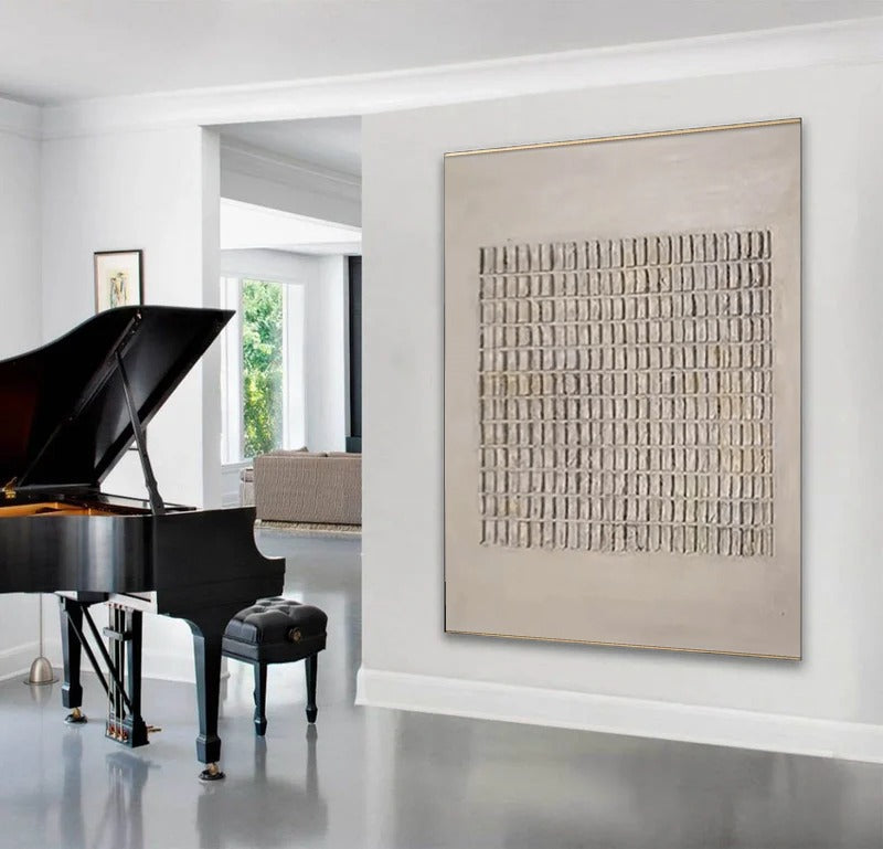 Grid Pattern Neutral Tone Textured Wall Art
