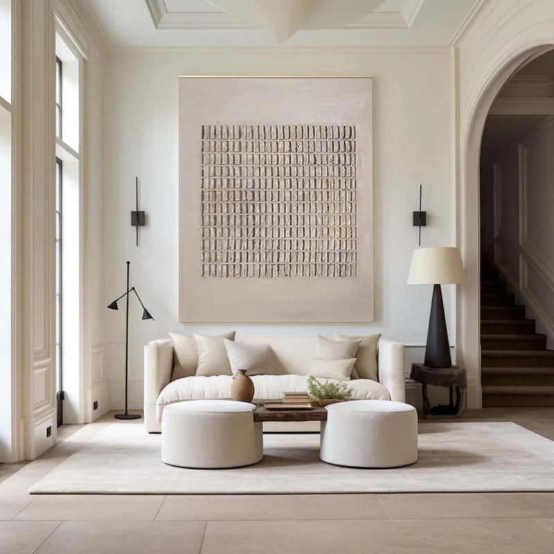 Grid Pattern Neutral Tone Textured Wall Art