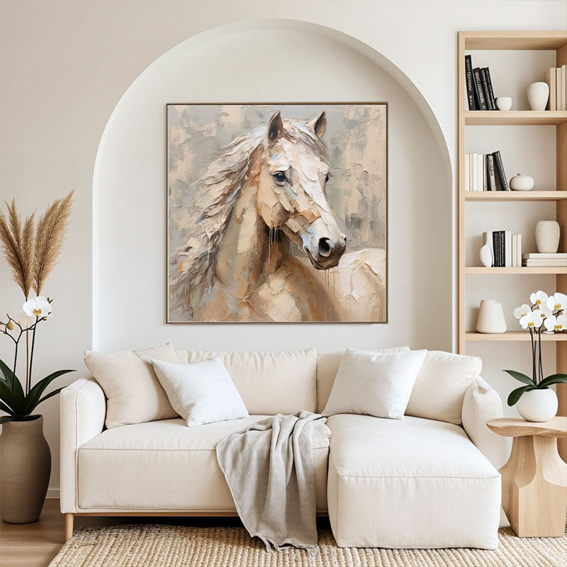 Soft Beige Horse Portrait Art