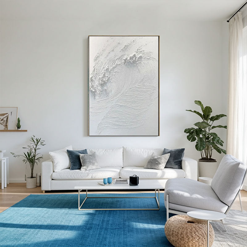 Textured White Wave Relief Art