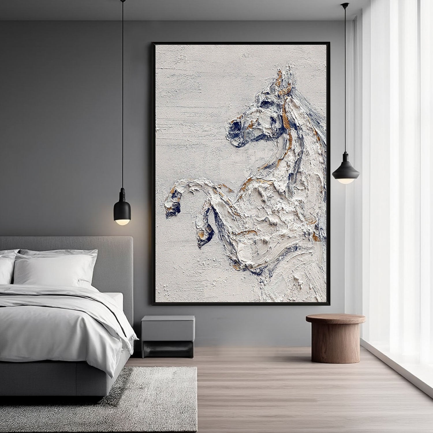 Textured White Horse Wall Art