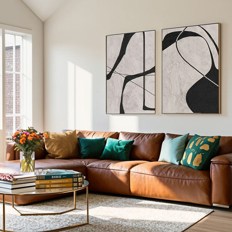 Hand-Painted Black Curve Wall Art Set of 2