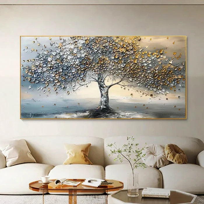 3D Textured Gold & Silver Tree Wall Art