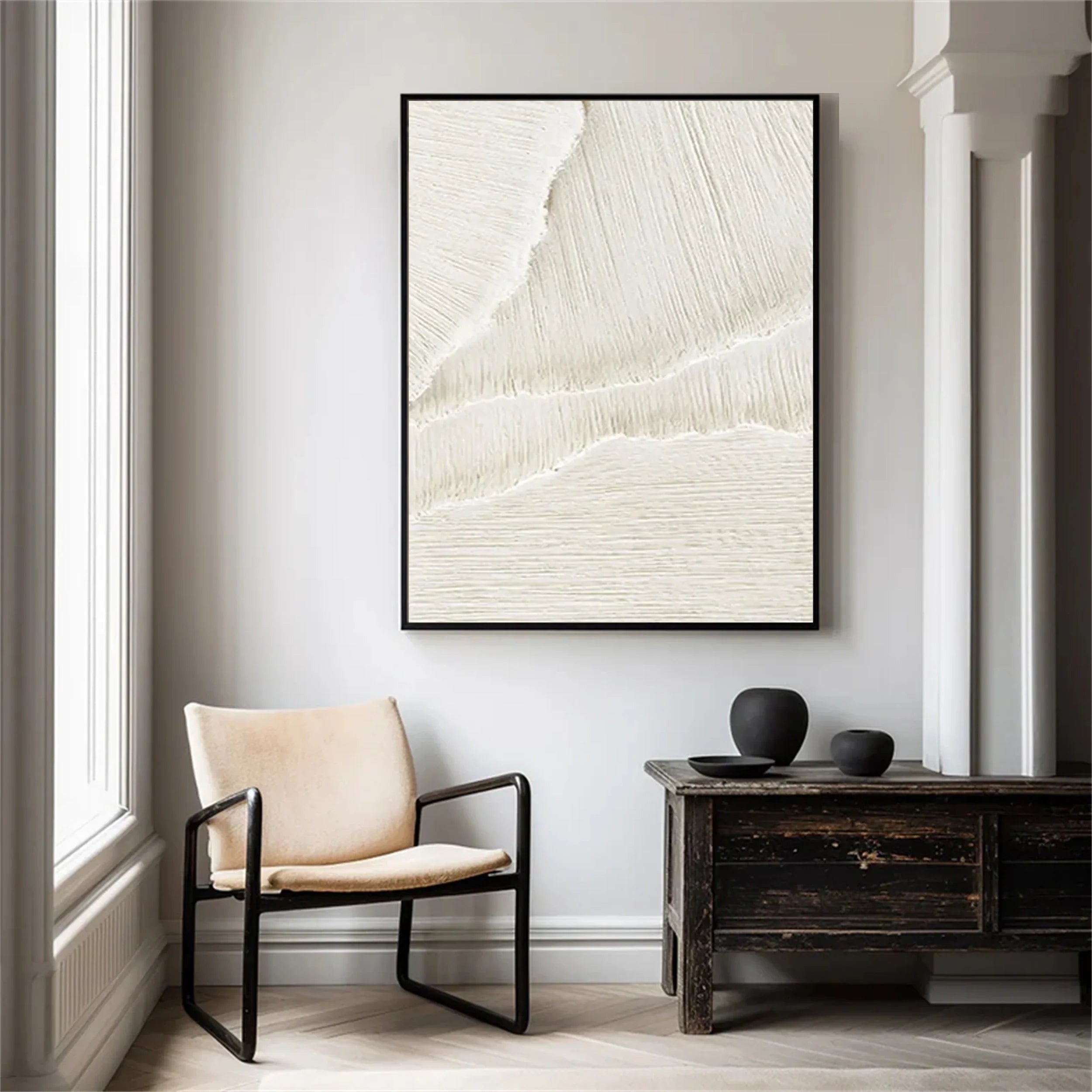 3D Textured White Layered Sand Wall Art