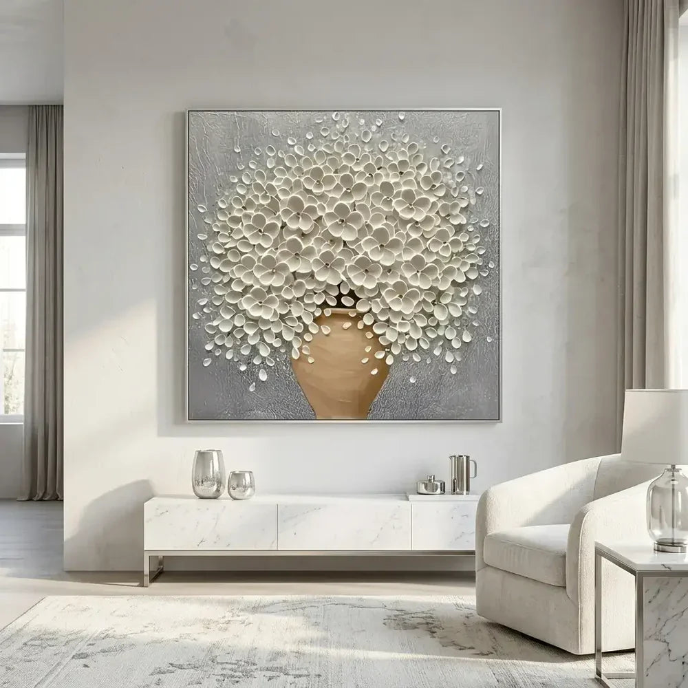 3D Textured Vase Blossoms Wall Art