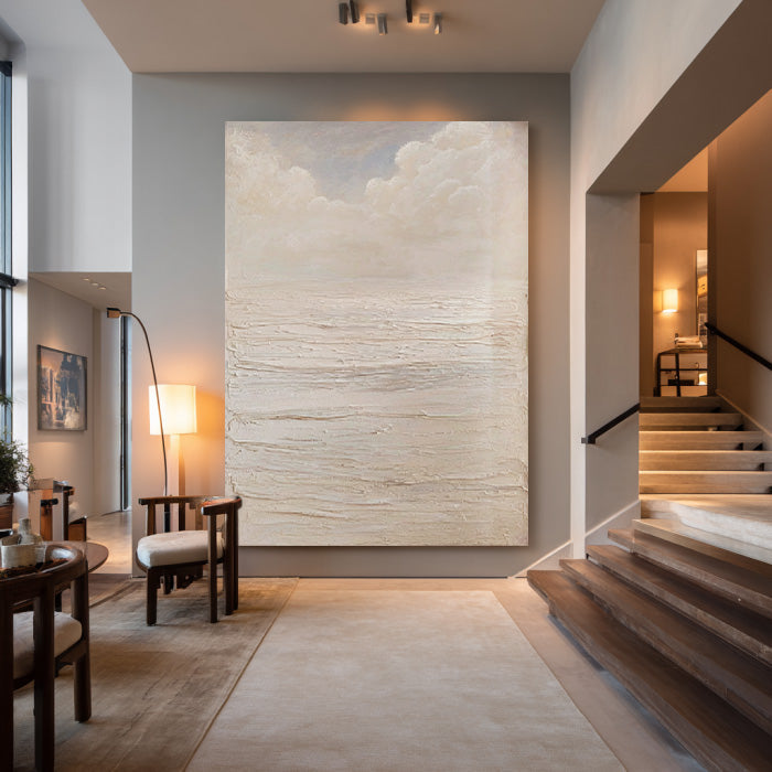 The White Sea - Modern Impasto Cream Abstract Wave Texture Wall Art