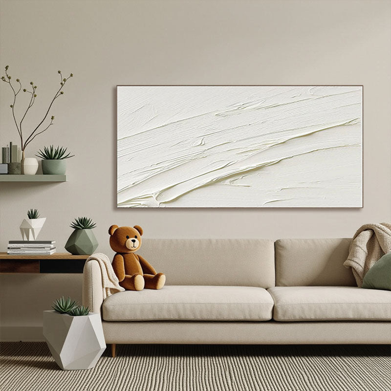 Thick Brushstroke White Abstract Wall Art