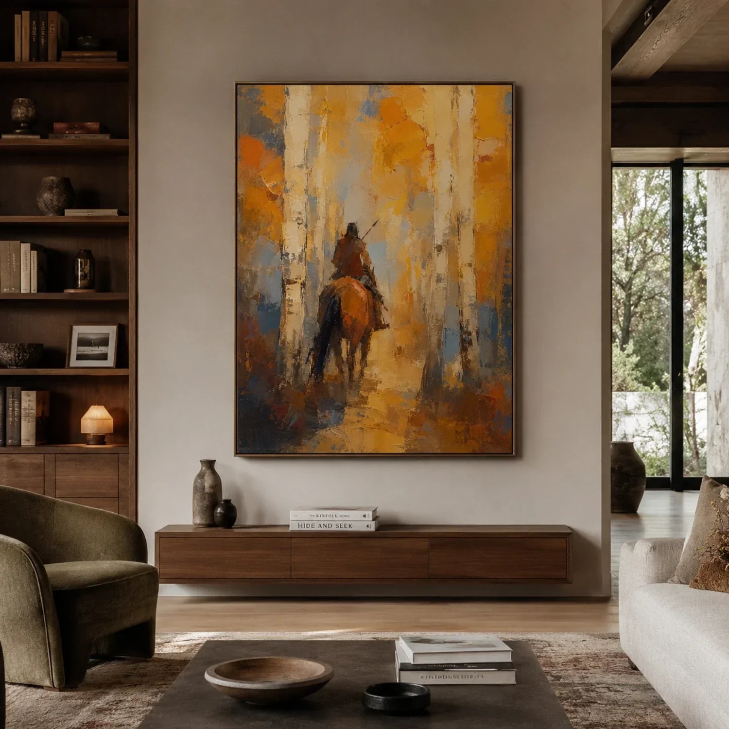 Impasto Rider Through Birch Forest Wall Art