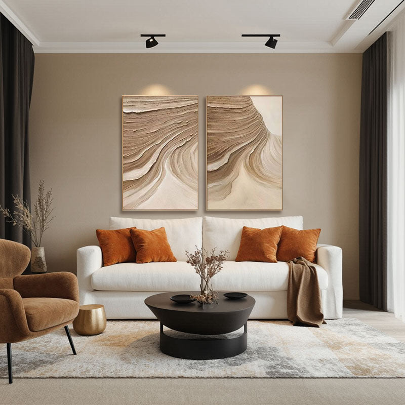 Flowing Earth Tone Abstract Canvas Set of 2