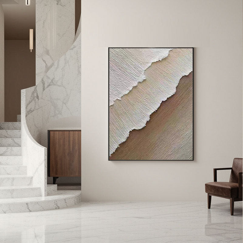 3D Textured Beige & White Coastline Wall Art