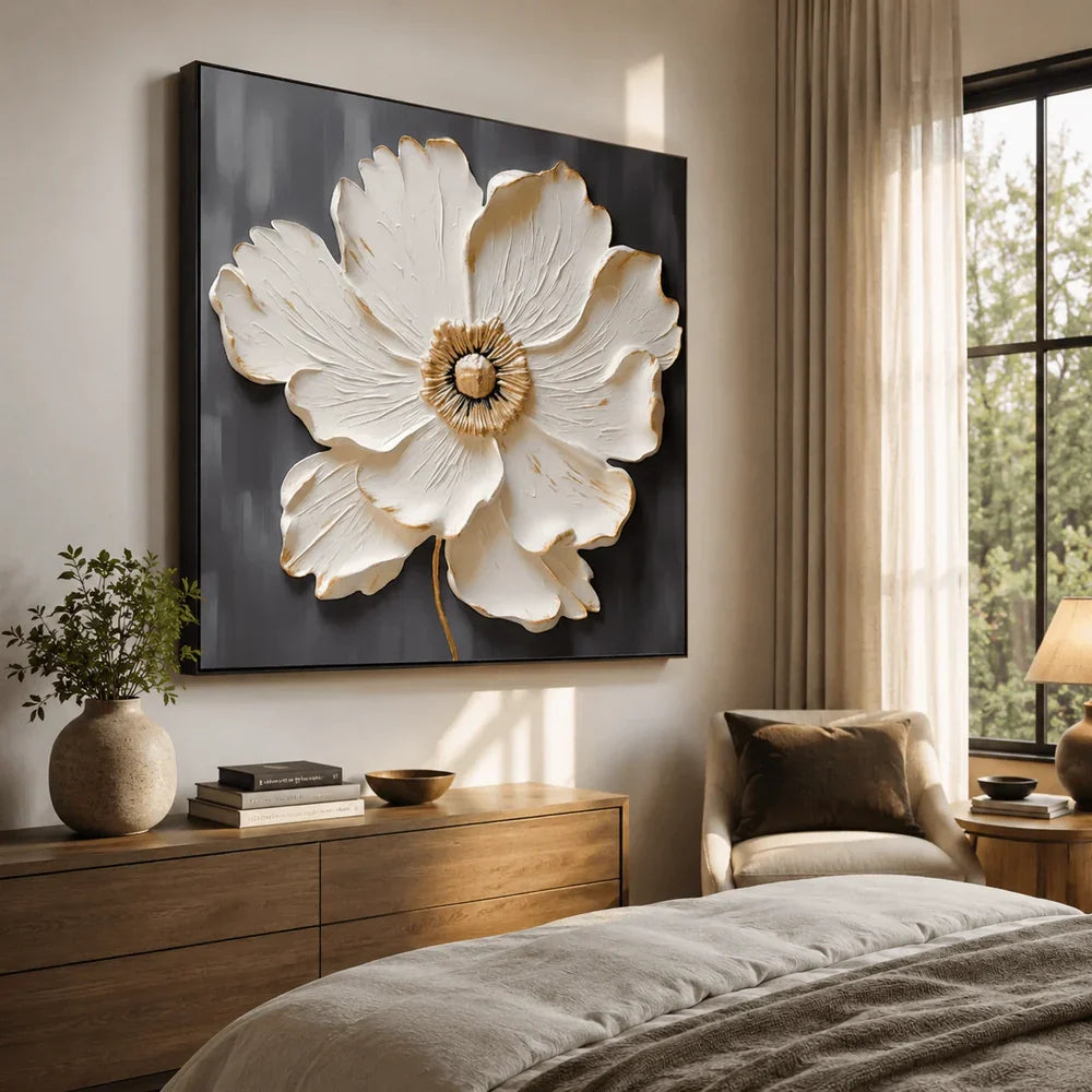 Textured Ivory Peony Wall Art
