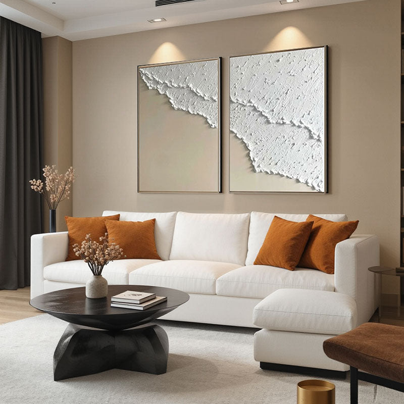 Textured White Abstract Canvas Set of 2