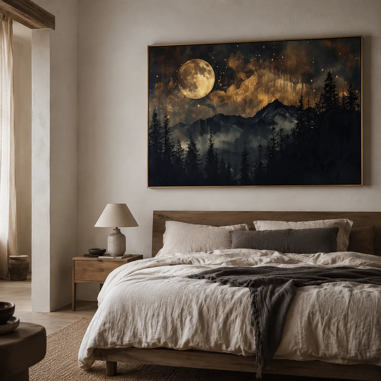 Textured Golden Moonlit Forest Wall Art