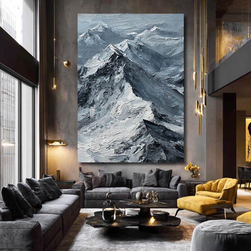 The Peak of Silence - Large Modern Impasto Snow Mountain Oil Painting