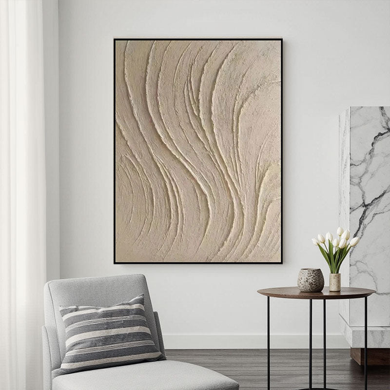 3D Textured Beige Flowing Lines Wall Art