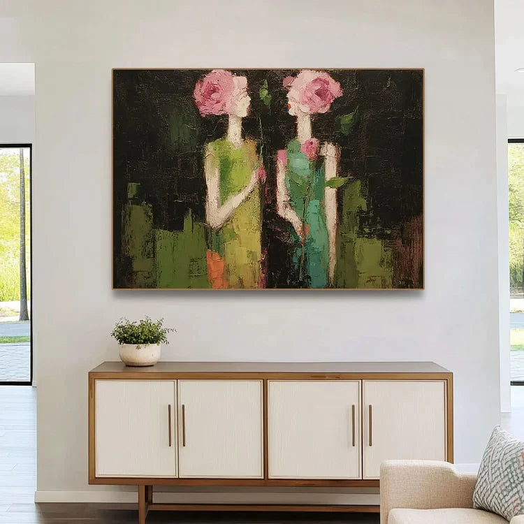 Textured Floral-Headed Figures Wall Art