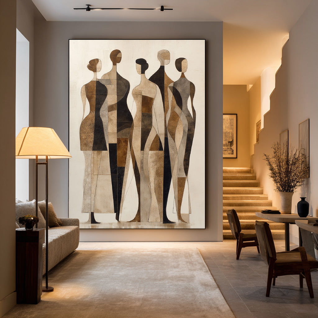 Walking Silhouettes - Abstract Geometric Figure Group Oil Painting