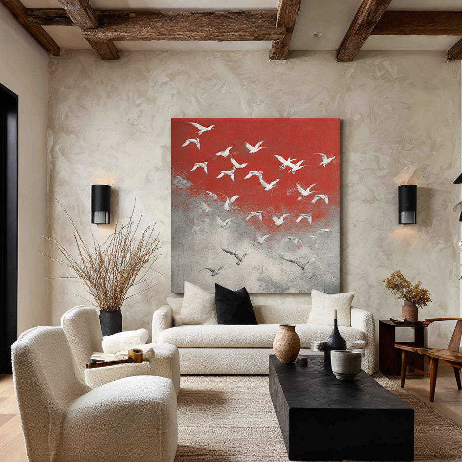 Symphony of Birds - Large Abstract Flying Birds Oil Painting