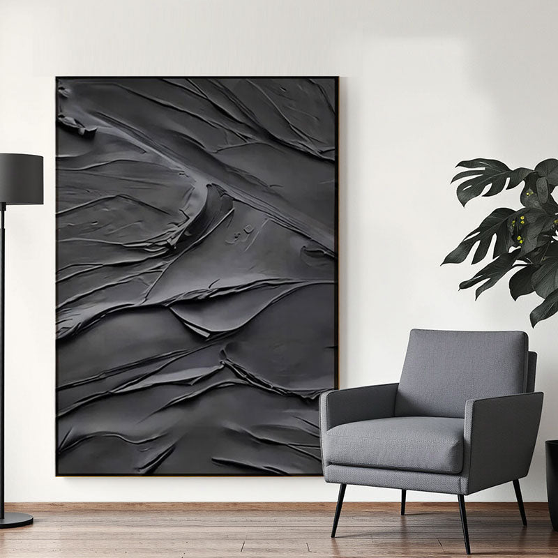 Sculptural Dark Textured Abstract Wall Art