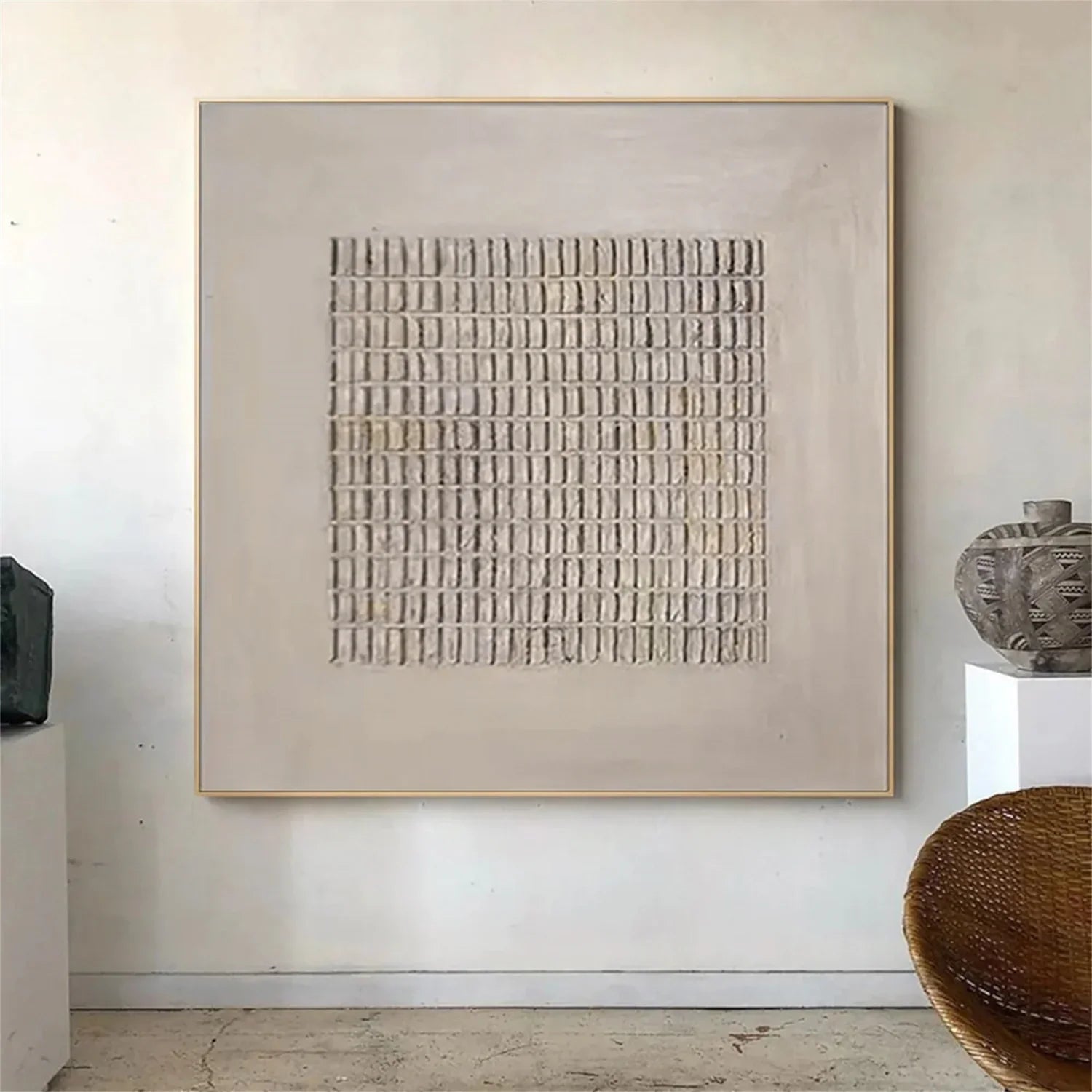Grid Pattern Neutral Tone Textured Wall Art